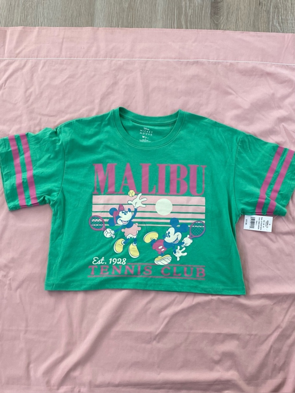 Disney Size L women's Minnie & Mickey Mouse Malibu Tennis Club Short Shirt NWT